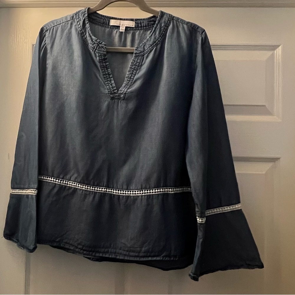 Women's Navy Blouse with Embroidered Trim by Fourteenth place